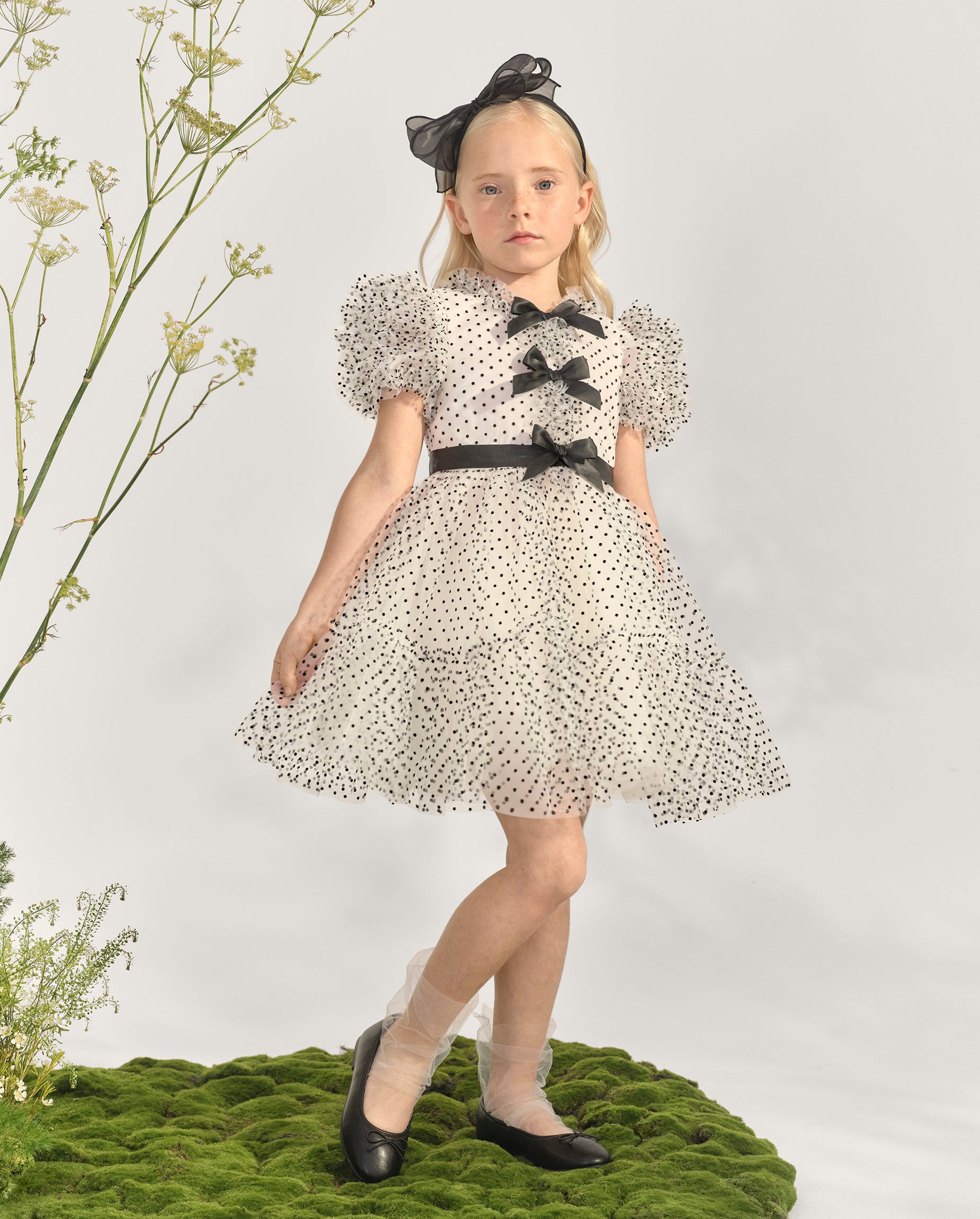 Girls | Flocked Dot Bow Tulle Ruffle Dress - Marchesa Mini x Gymboree in White | Size 7 | 100% Polyester Girls | Flocked Dot Bow Tulle Ruffle Dress - Marchesa Mini x Gymboree in White | Size 7 | 100% Polyester