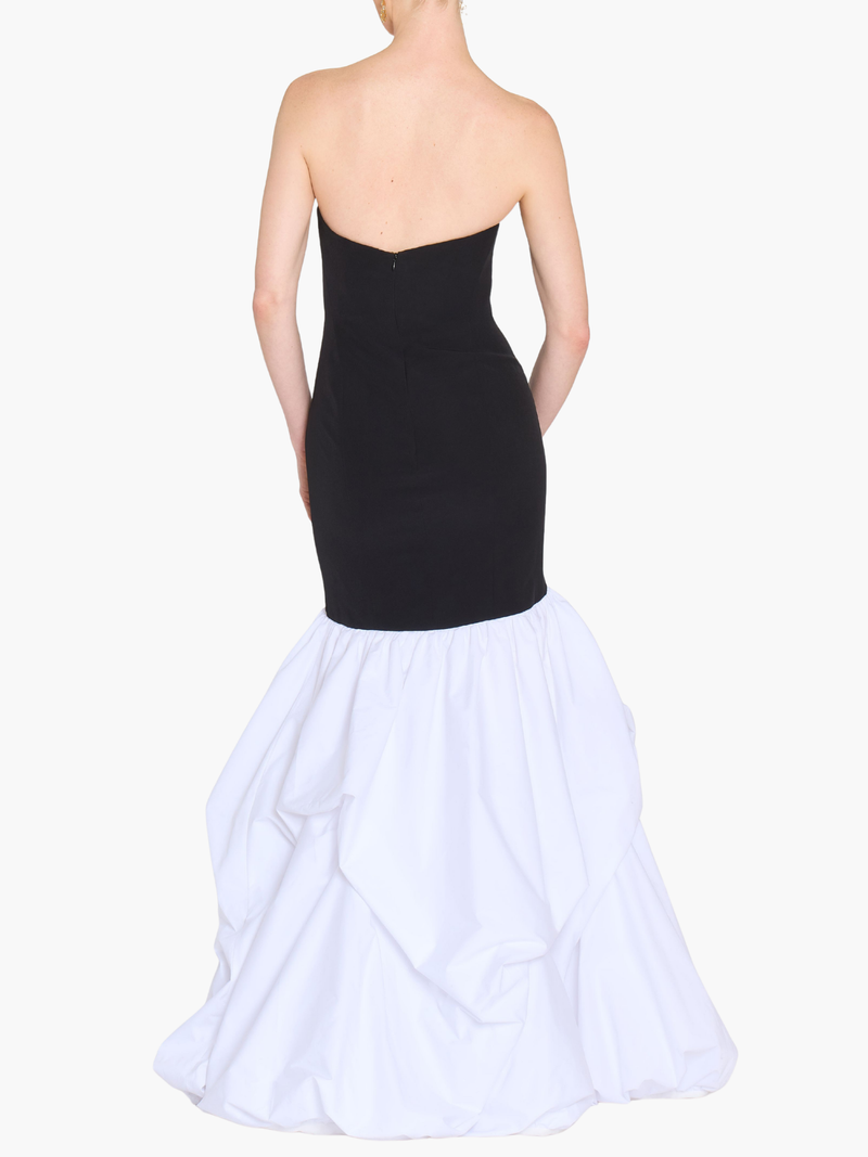 Strapless Drop Waist Mermaid Taffeta Pouf Gown