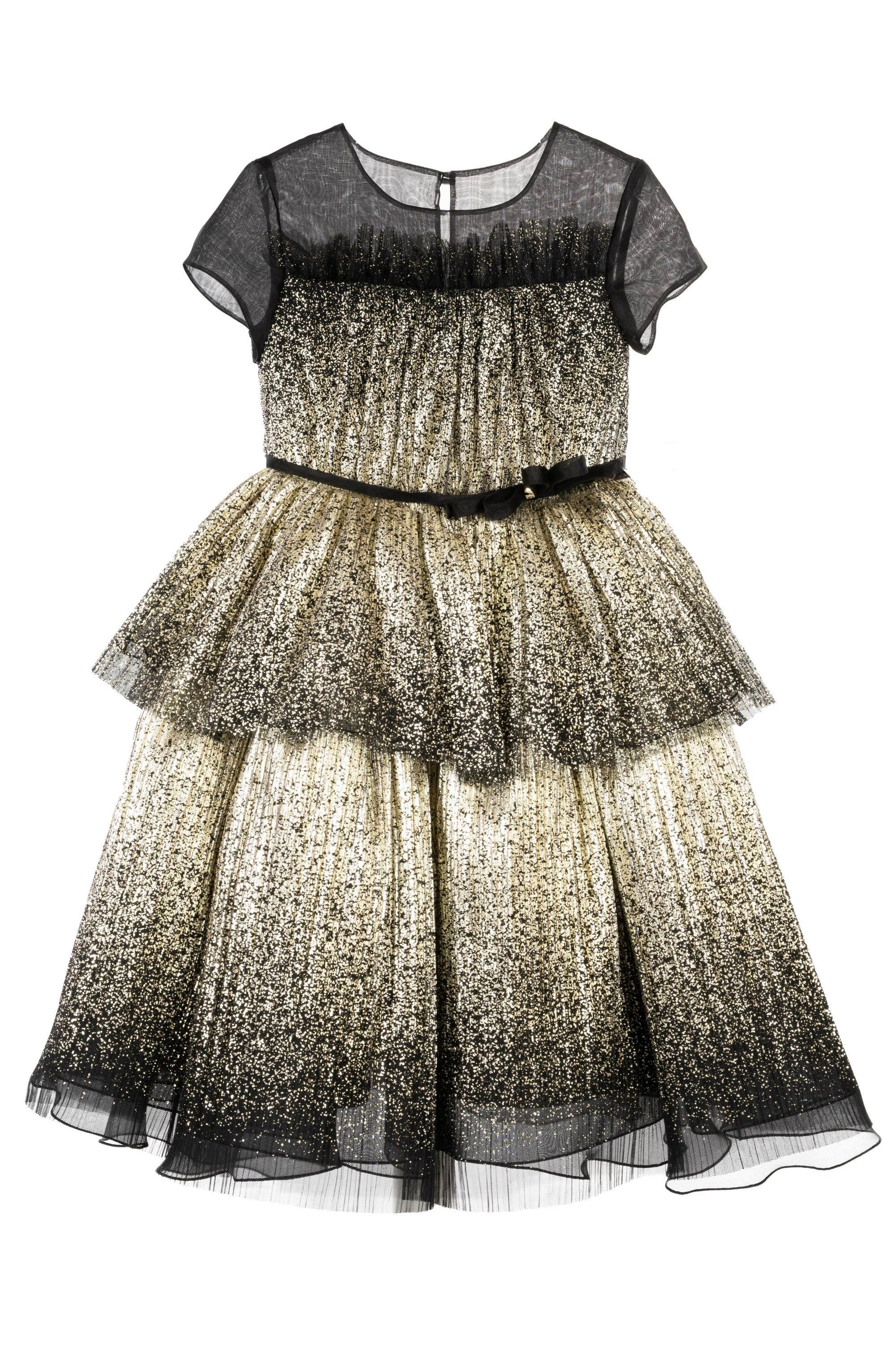 Gold Coated Pleated Tulle Gown | Marchesa