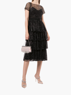 Short Sleeve Tiered Glitter Midi Dress
