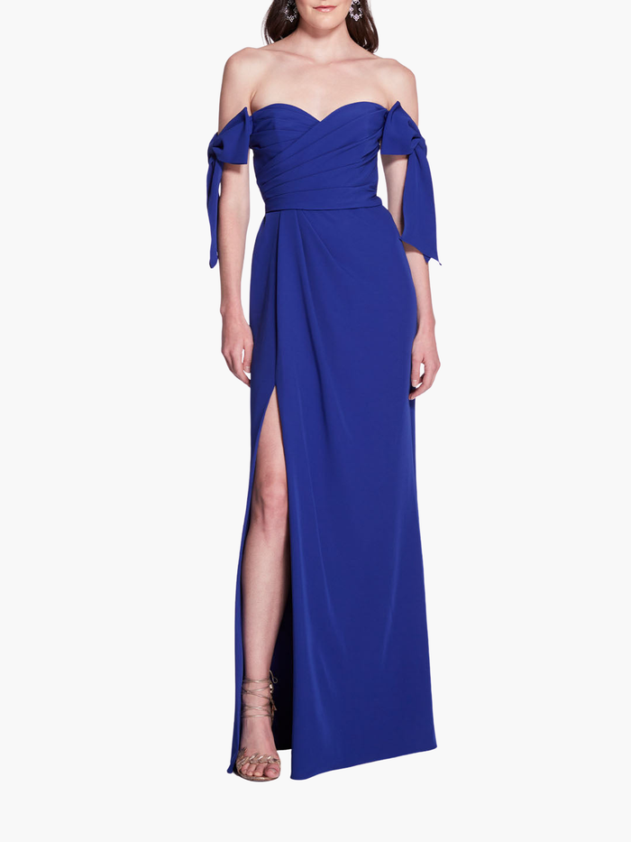 Taffeta Off Shoulder Bow Sleeve Gown