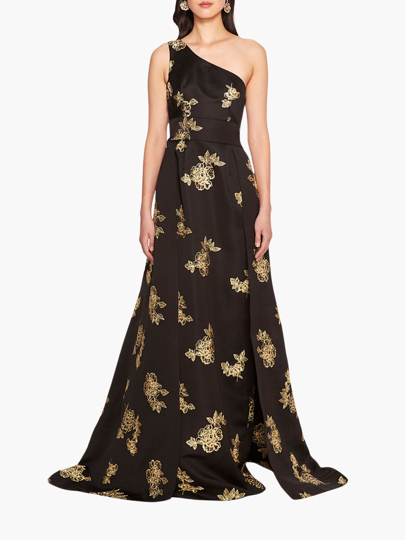 One Shoulder Marigold Ball Gown