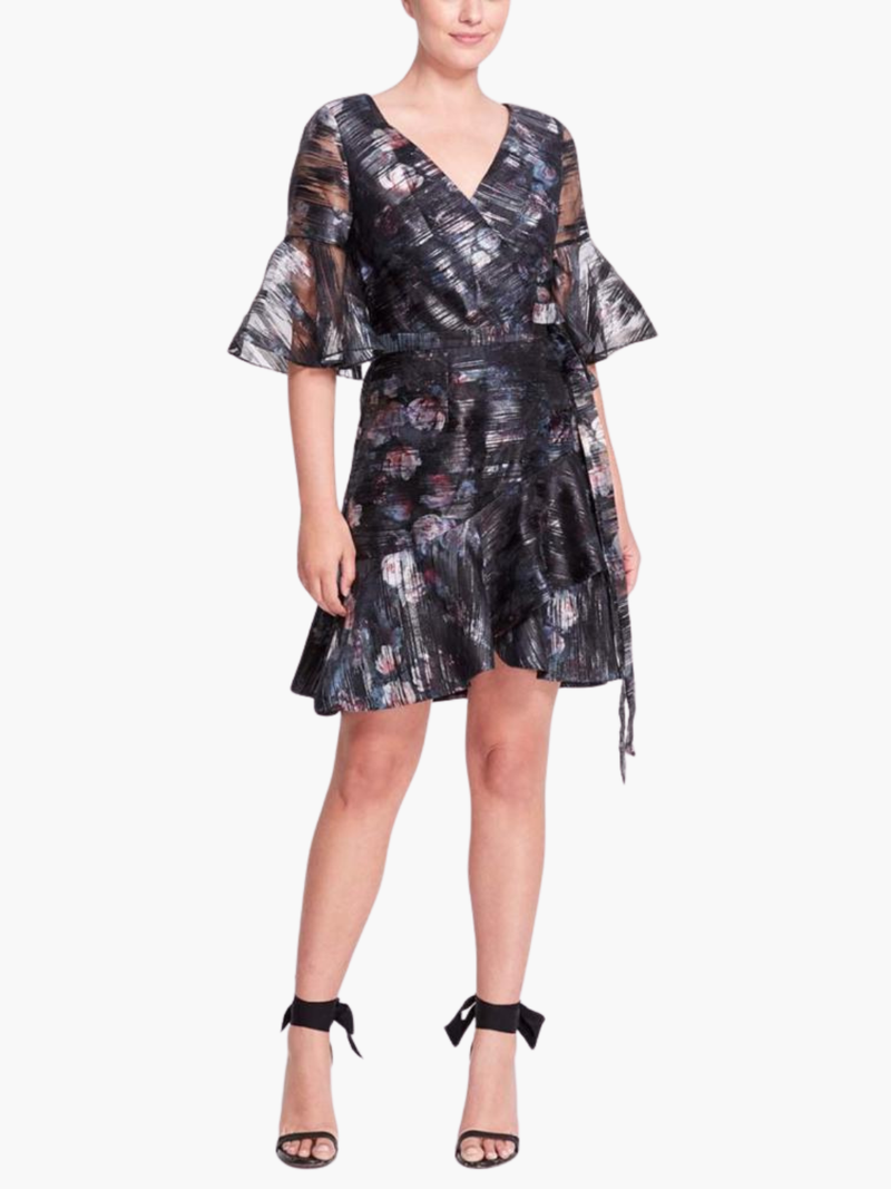 Printed Floral Fil Coupe Wrap Mini Dress