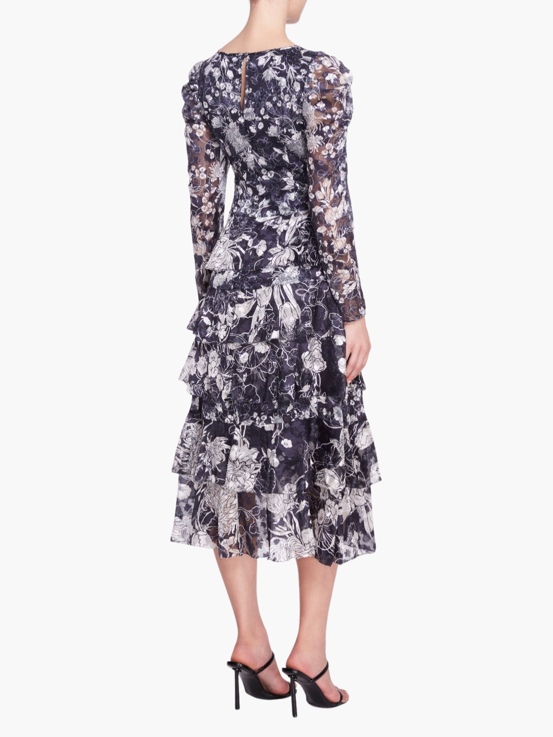 Diantha Long-Sleeved Tiered Ruffle Chiffon Midi Dress
