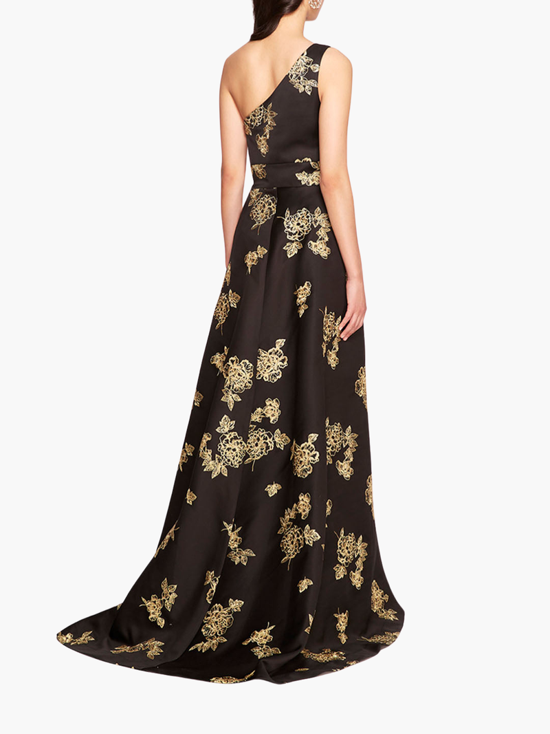One Shoulder Marigold Ball Gown