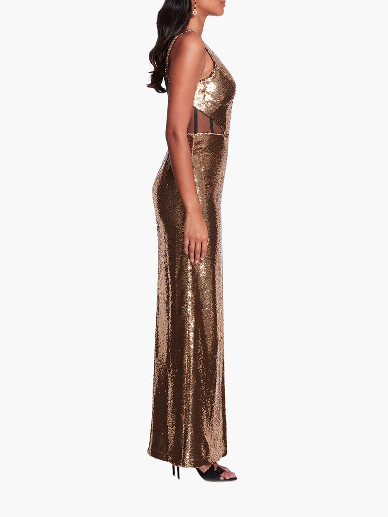 Metallic Open Back Gown