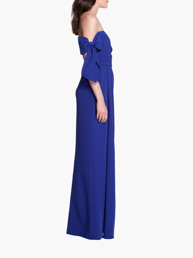 Taffeta Off Shoulder Bow Sleeve Gown