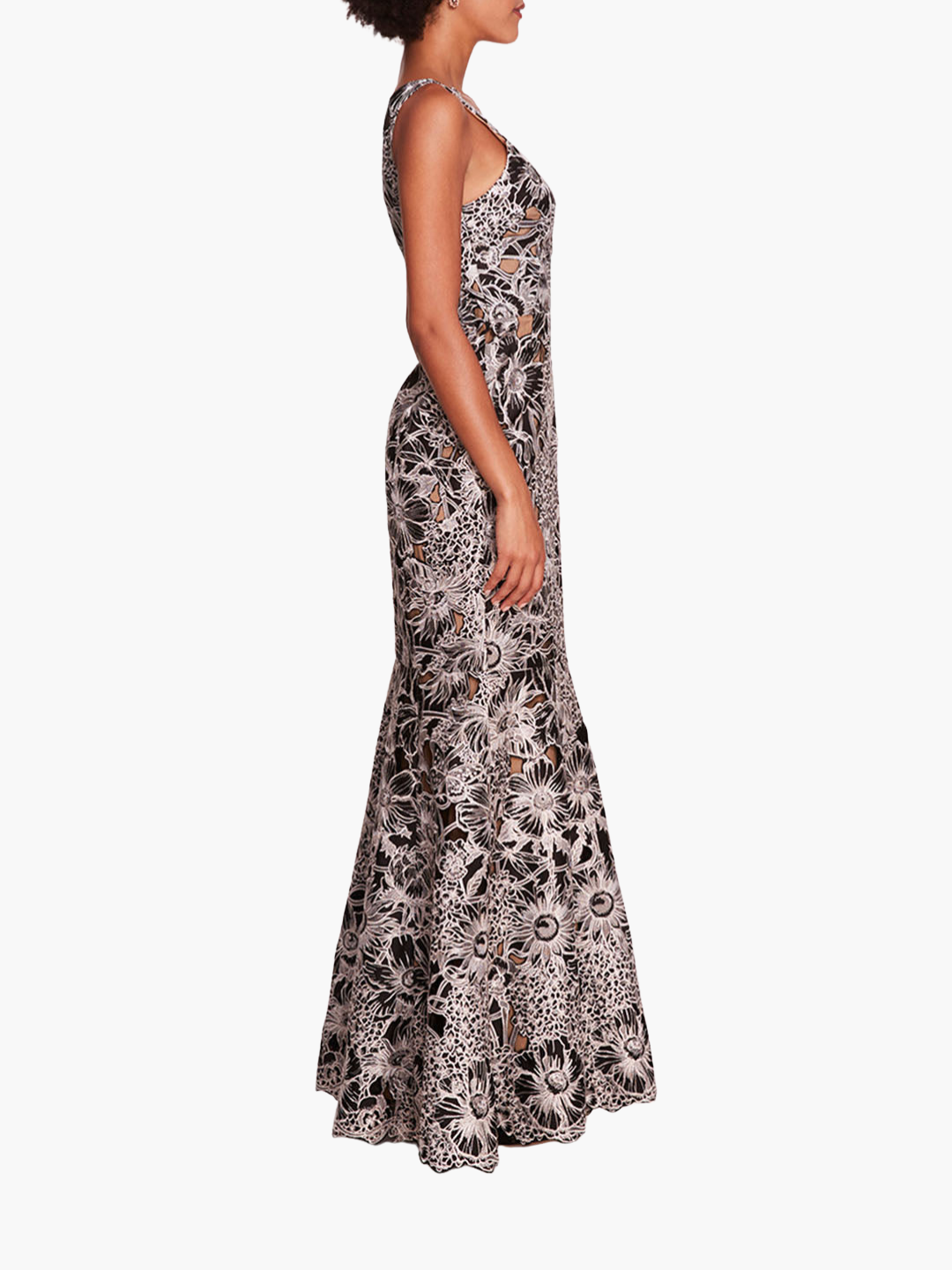 marchesa notte dress Long Botanical Embroidered Midi - Black this gown features a cape design that drapes beautifully over the shoulders Marchesa Notte Midi A-Line Dress