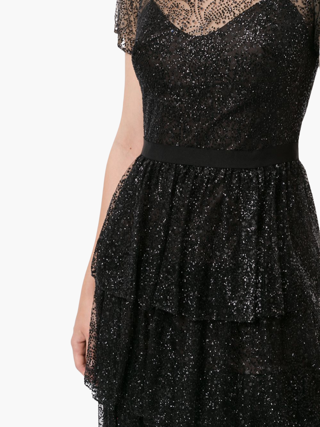 Short Sleeve Tiered Glitter Midi Dress