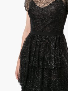 Short Sleeve Tiered Glitter Midi Dress