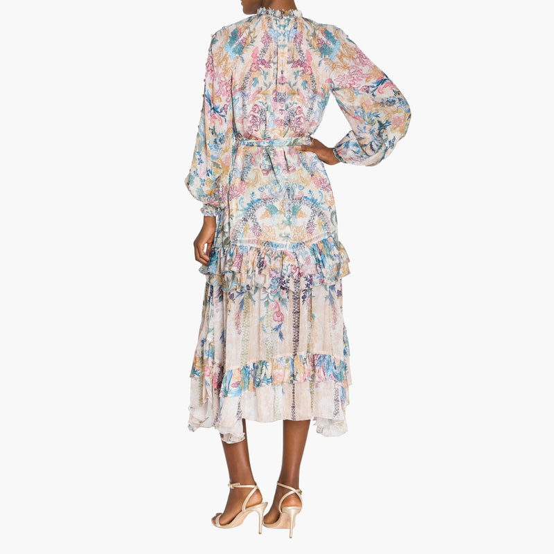 Reverie Belted Ruffle Midi Dress