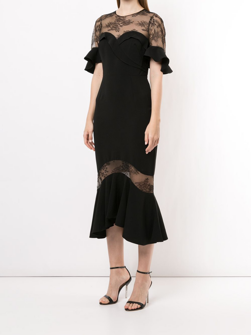 3/4 Sleeve Lace Crepe Cocktail Marchesa