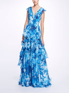 Sleeveless V-Neck Tiered Gown Marchesa
