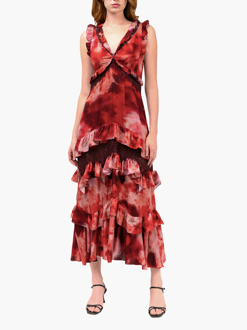 Watercolor Blooms Lace Viscose Maxi Dress