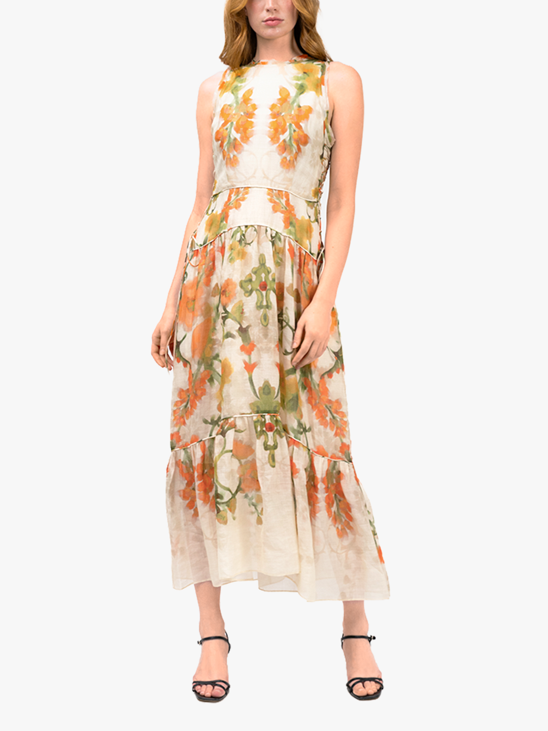 Ramie High Neck Tiered Maxi Dress