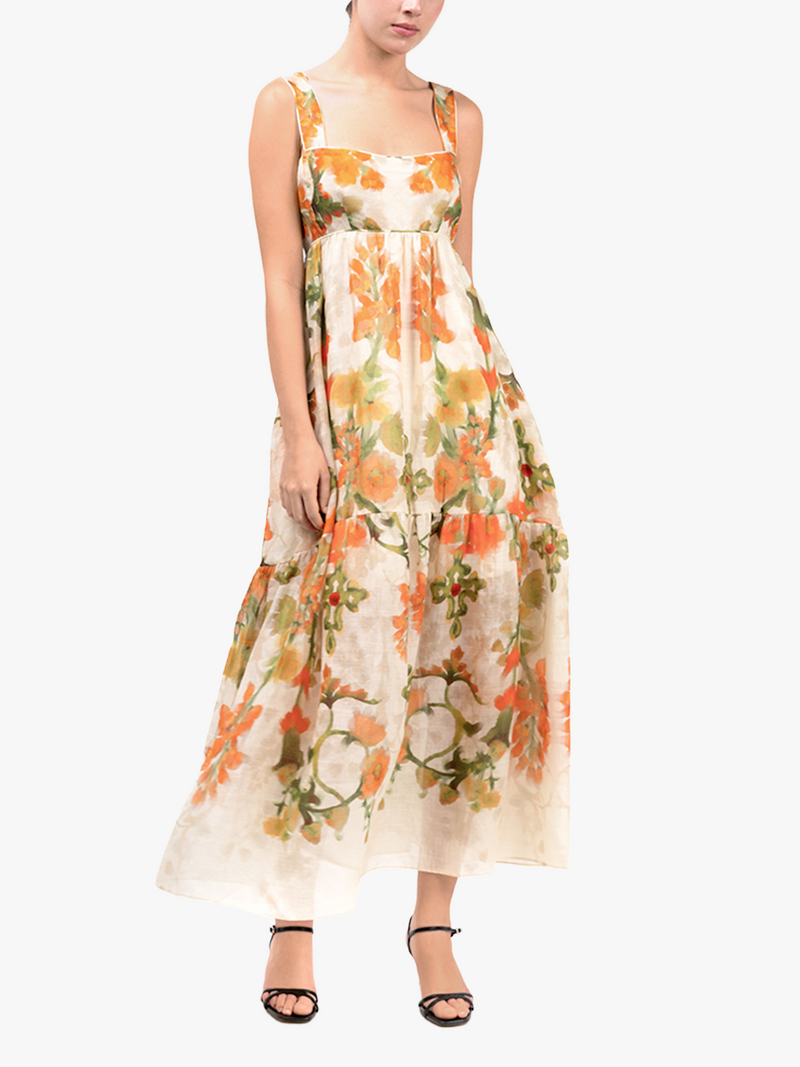 Ramie Square Neck Maxi Dress