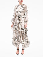 Swan Print Chiffon Belted Maxi Dress