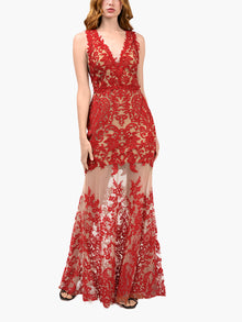 Mirrored Lace Floral Sleeveless Gown