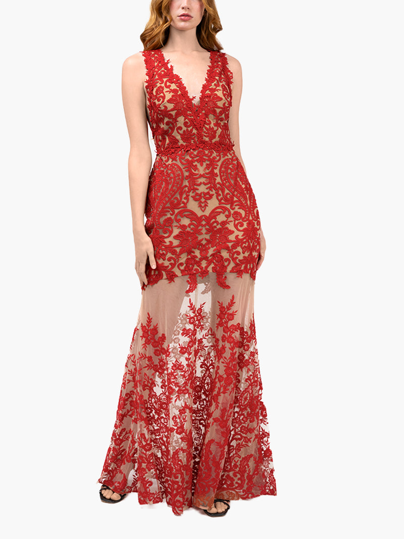 Mirrored Lace Floral Sleeveless Gown
