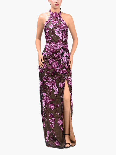 marchesa notte halter dress Embroidered Tulle Gown modern elegant pastel wedding dress ASOS LUXE embellished cotton Pattern:Yellow and Green Batik black knockout disappears from