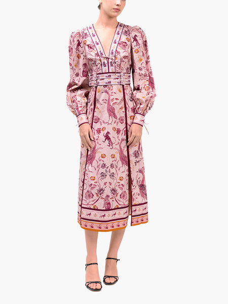Cotton Poplin Peacock Midi Dress Pink Multi / 12 / R79DM3867