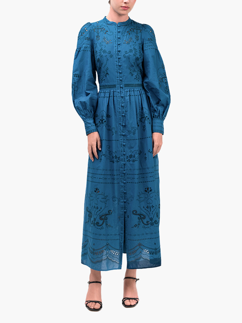 Embroidered Cotton Voile Tiered Maxi Dress