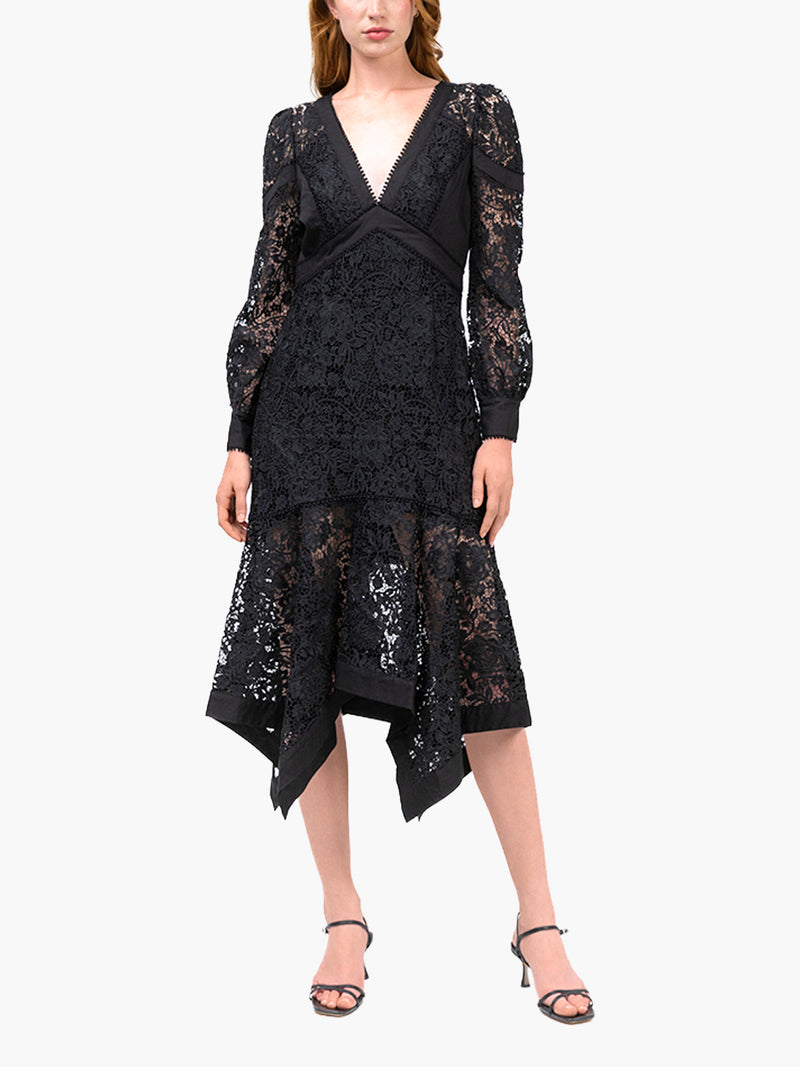 Lace Guipure Handkerchief Midi Dress