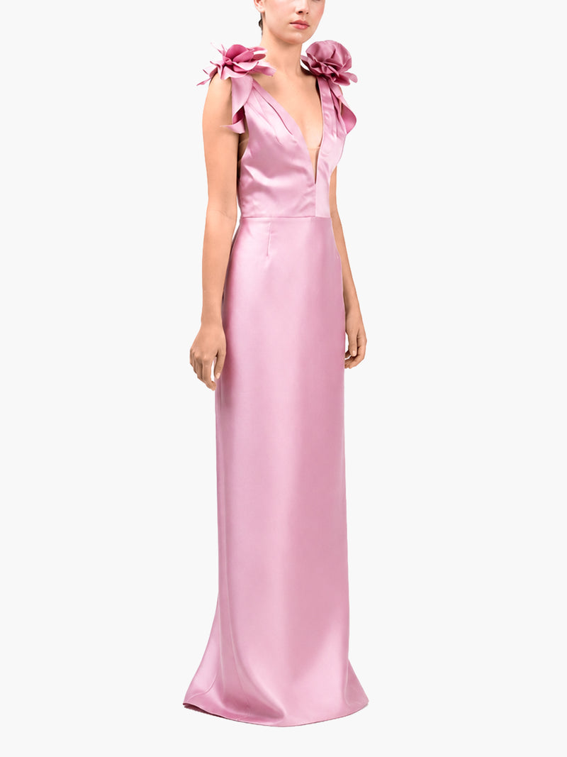 Spring Draped Floral Mikado Gown