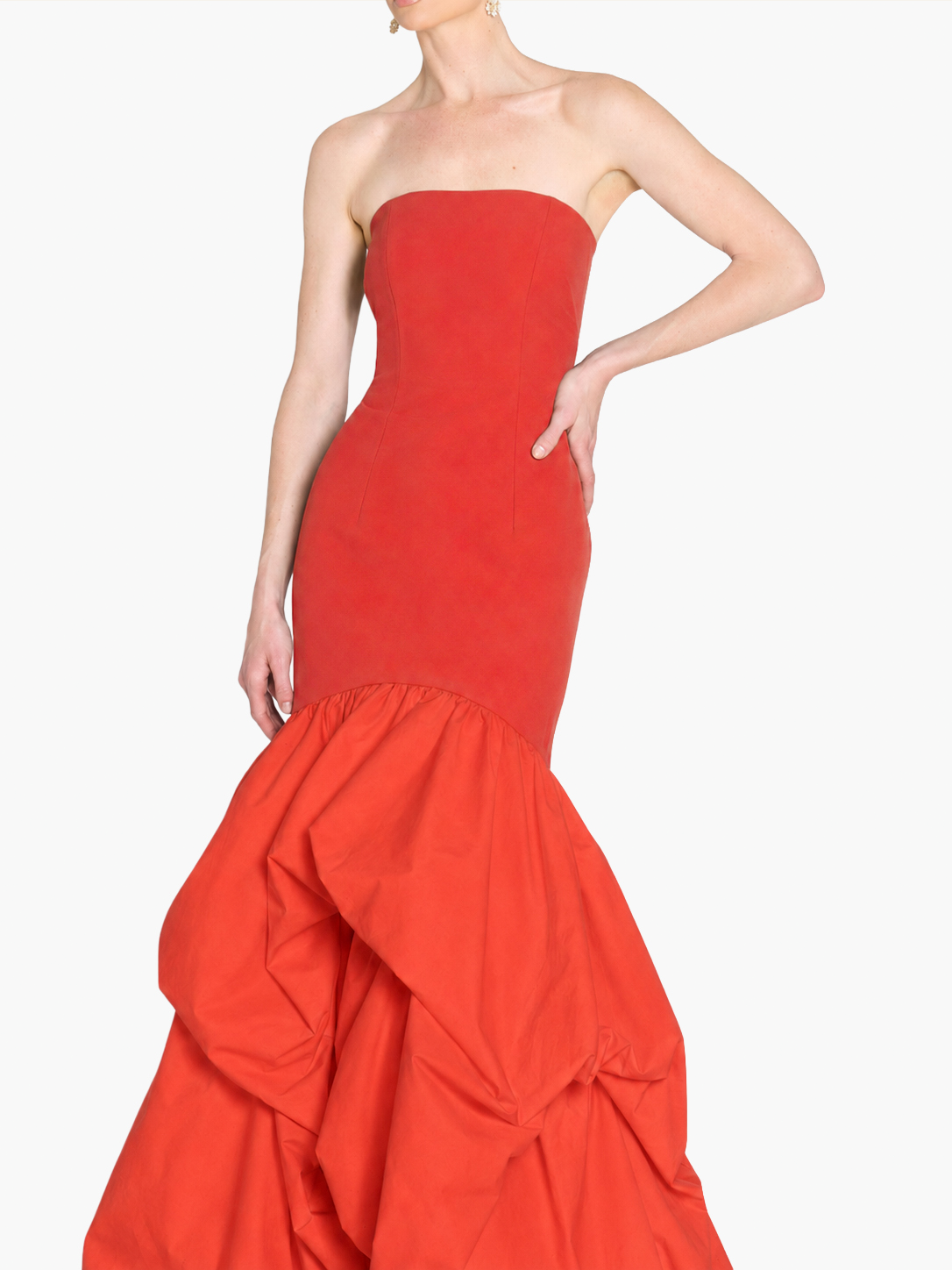 Strapless Drop Waist Mermaid Taffeta Pouf Gown