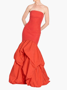 Strapless Drop Waist Mermaid Taffeta Pouf Gown