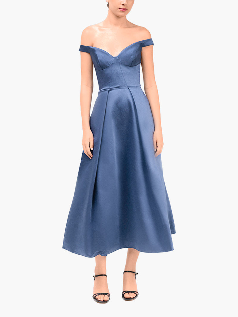Spring Pleated Mikado Midi Dress