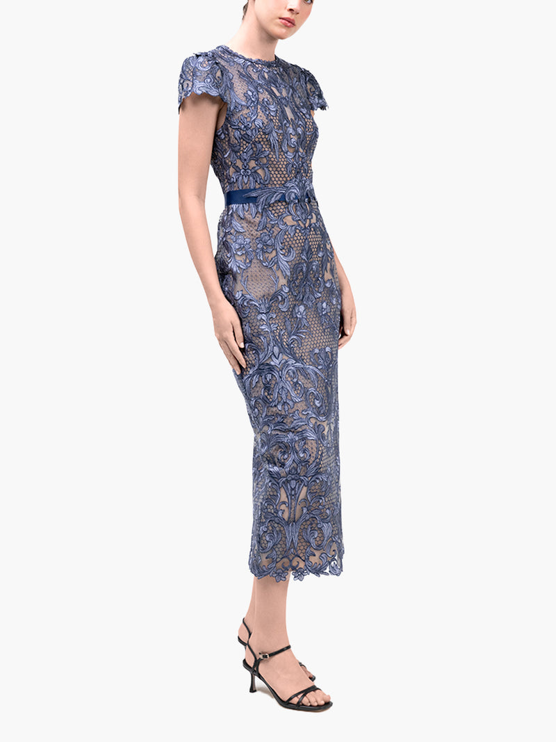 Mirrored Lace Floral Midi Dress | Marchesa Mirrored Lace Floral Midi Dress | Marchesa
