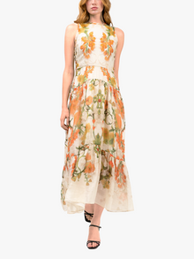 Ramie High Neck Tiered Maxi Dress