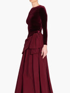 Stretch Velvet Long Sleeve Draped Bow Gown