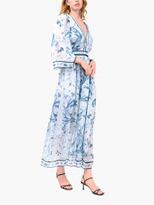 Swan Print Chiffon Gathered Maxi Dress