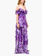 Painterly Print Georgette Off-Shoulder Gown