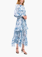 Swan Print Chiffon Belted  Maxi Dress