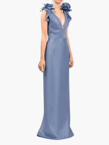 Spring Draped Floral Mikado Gown