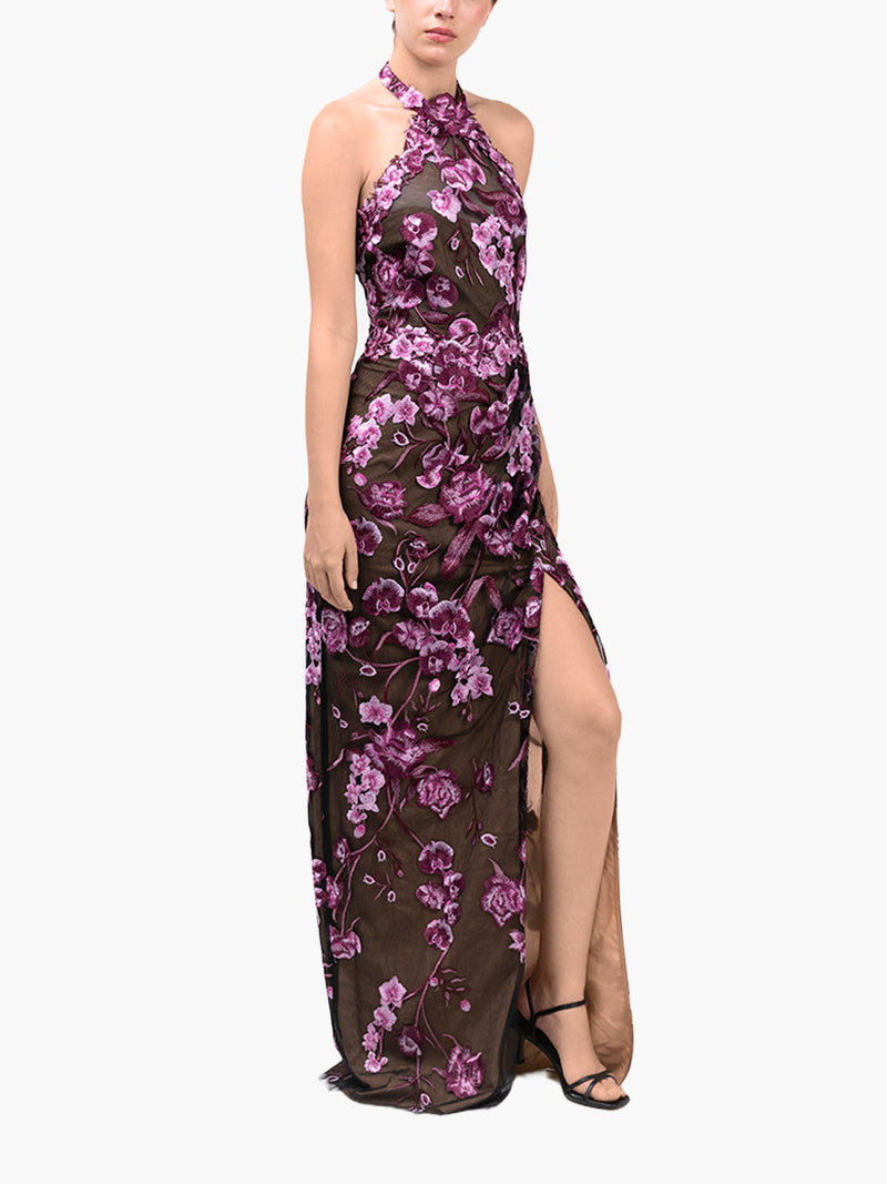 Bronix Botanicals Halter Column Gown