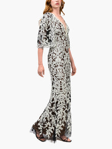 Mirrored Lace Floral Cape Sleeve Gown