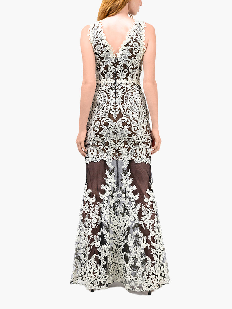 Mirrored Lace Floral Sleeveless Gown