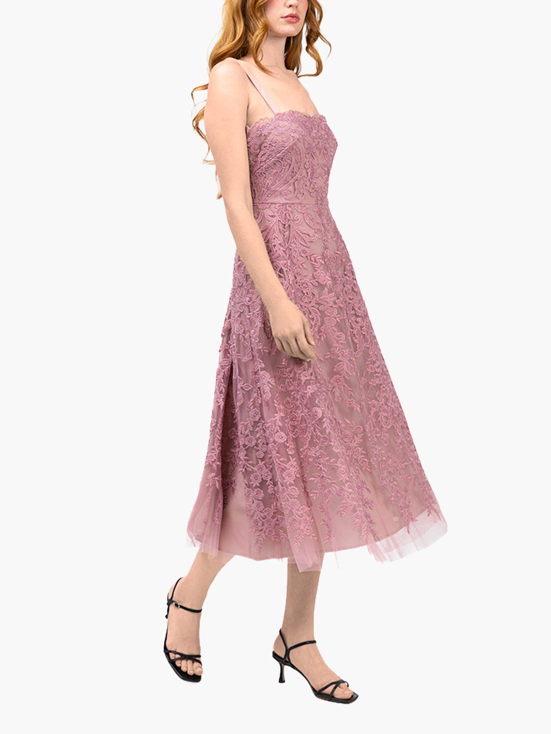 lace dress straps Elegant Long A-line Spaghetti Straps Lace Sleeveless Evening Prom Dresses With Slit main image 1