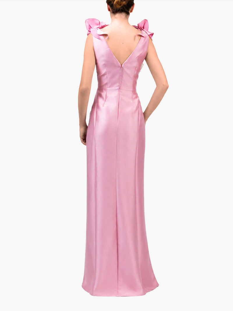 Spring Draped Floral Mikado Gown