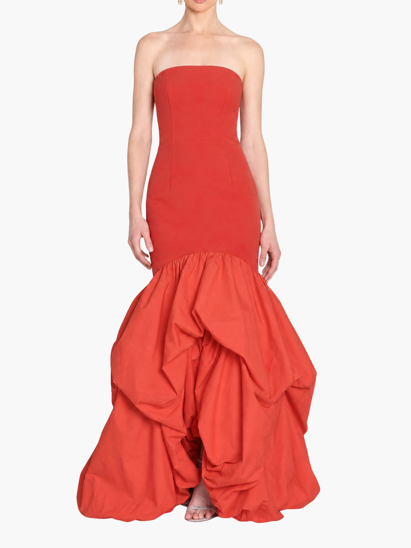 Strapless Drop Waist Mermaid Taffeta Pouf Gown