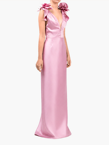 Spring Draped Floral Mikado Gown