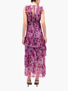 Watercolor Blooms Pleated Chiffon Maxi Dress