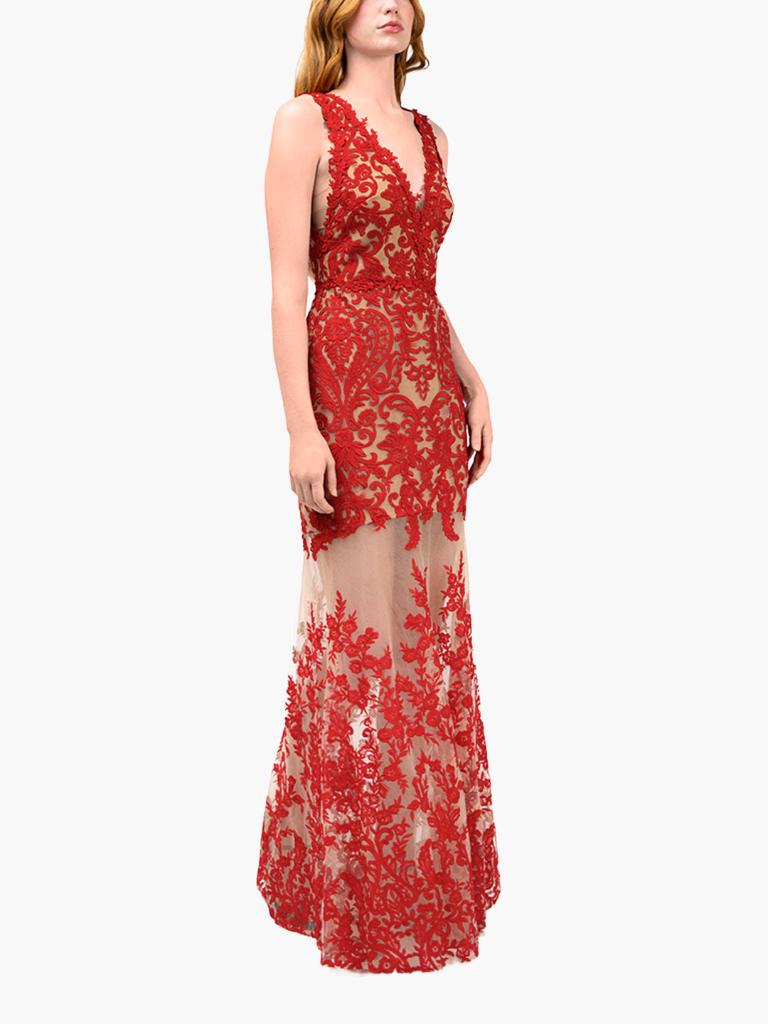 Mirrored Lace Floral Sleeveless Gown