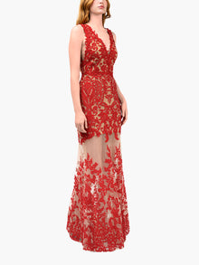 Mirrored Lace Floral Sleeveless Gown