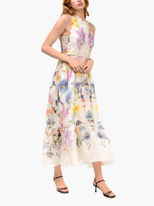 Ramie High Neck Tiered Maxi Dress