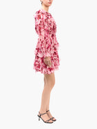Watercolor Blooms Pleated Long Sleeve Chiffon Mini Dress